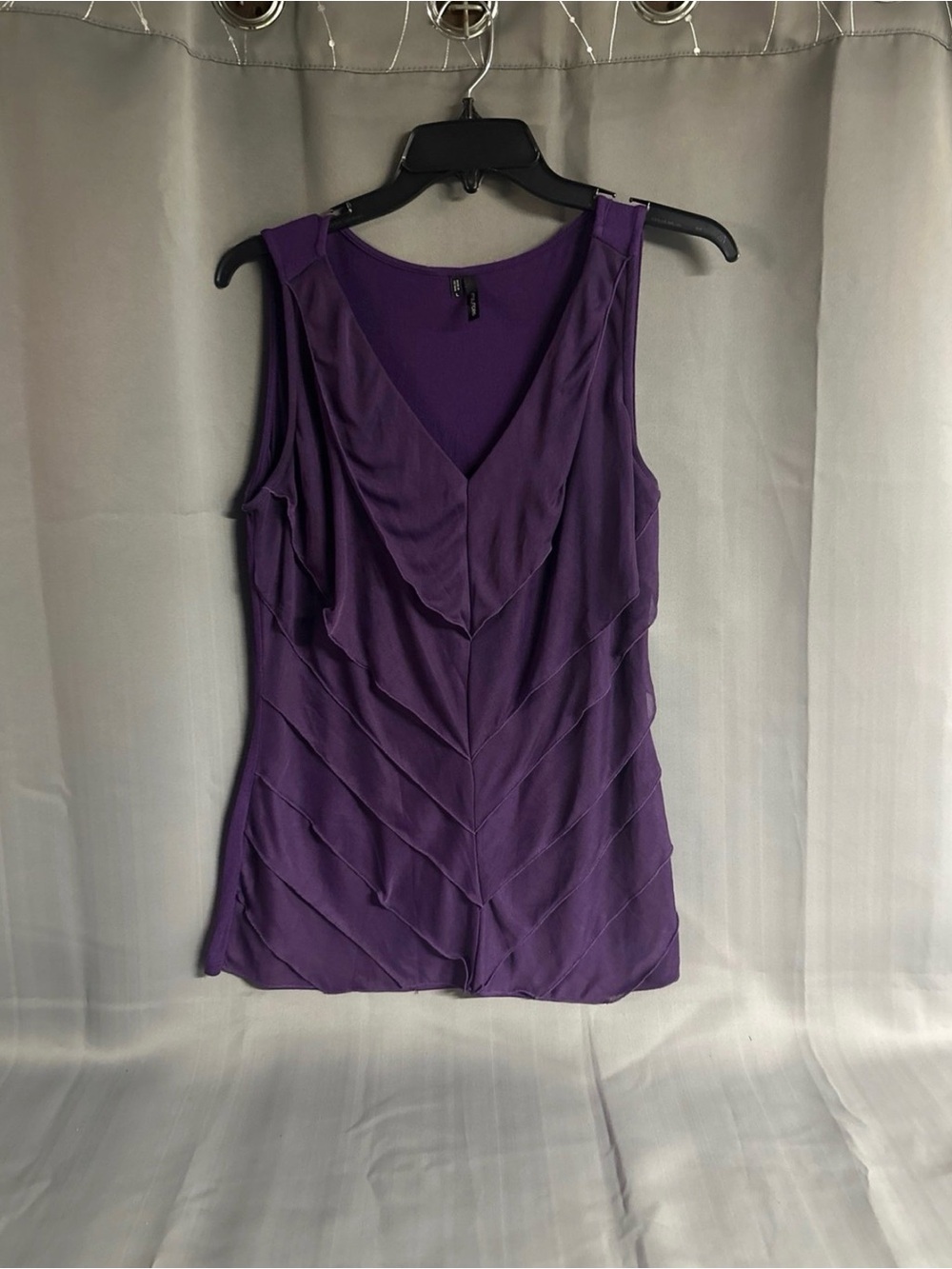 Maurices Purple Sleeveless Ruffle V-Neck Blouse
